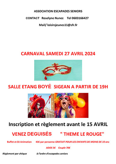 Soirée Carnaval d'Escapade Sénior - Inscriptions avant le 15 avril 2024